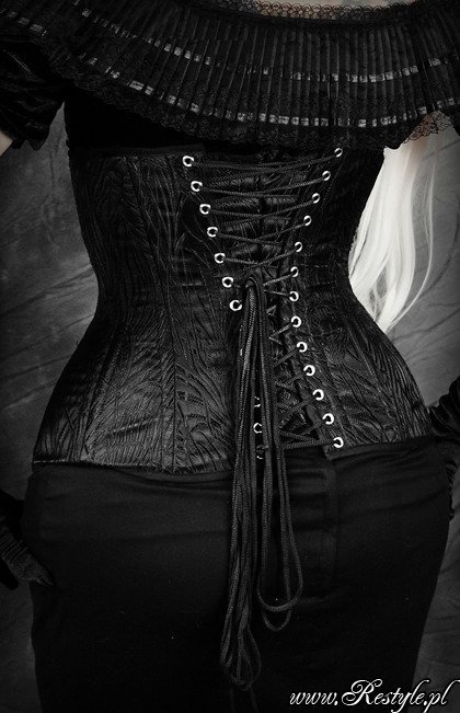 Black jacquard underbust longline corset BLACK PEACOCK