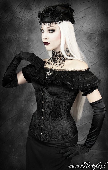 Black jacquard underbust longline corset BLACK PEACOCK - Restyle