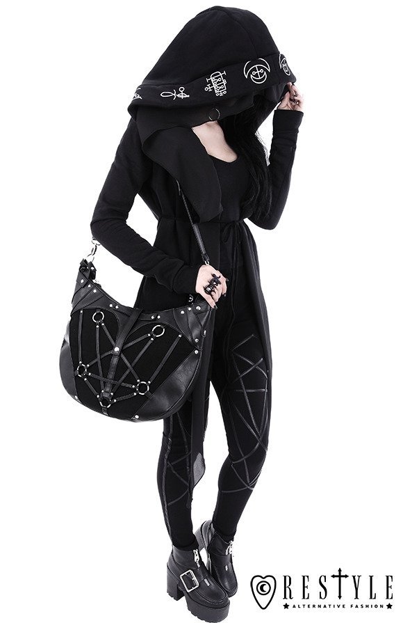 Black leggings with harness, occult trousers PENTAGRAM LEGGINGS