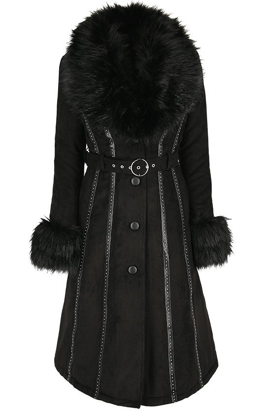 Black long gothic coat with faux fur FEMME FATALE COAT