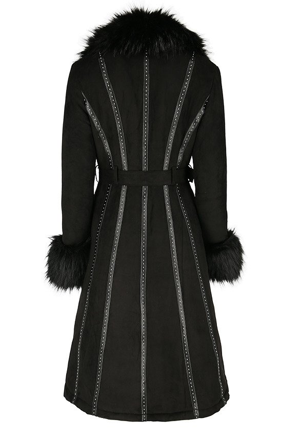 Black long gothic coat with faux fur FEMME FATALE COAT - Restyle