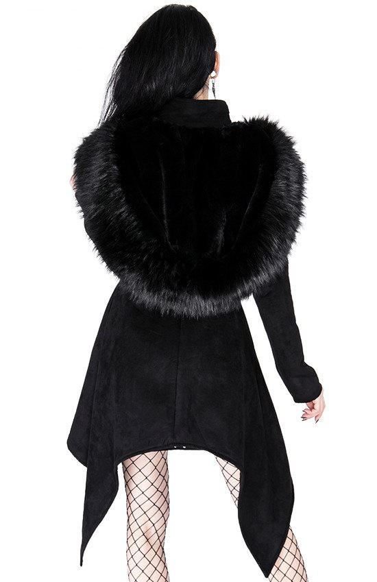 long black coat with fur hood