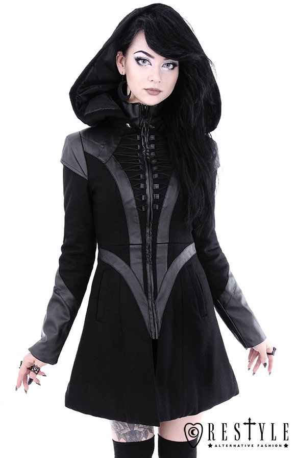 Black winter jacket with pockets, detachable hood "FUTURE COAT" -