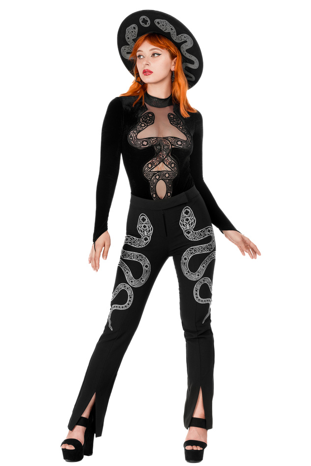 CATHEDRAL SNAKE BODYSUIT Velvet body with elongated sleeves