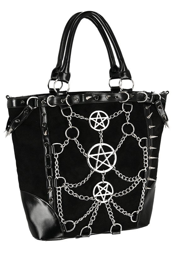 CHAINED PENTAGRAM TOTE BAG Gothic handbag with harness and spikes - Restyle