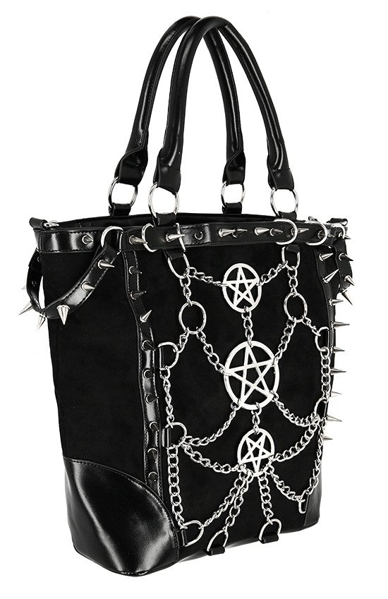CHAINED PENTAGRAM TOTE BAG Gothic handbag with harness and spikes - Restyle