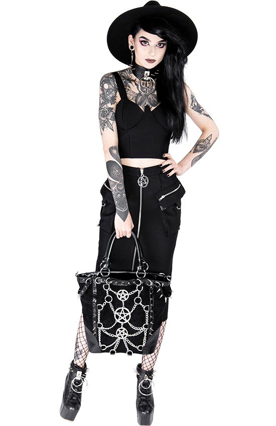 Dark Gothic Rock Punk Style Pentagram Star Shaped Studded Tote Bag