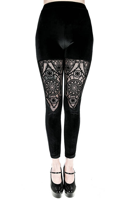 Cathedral Windows leggings, velvet trousers with flocking mesh - Restyle