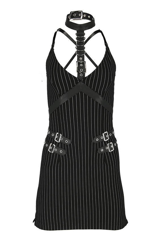 Collared Pinstriped Mini Gothic Dress - Restyle