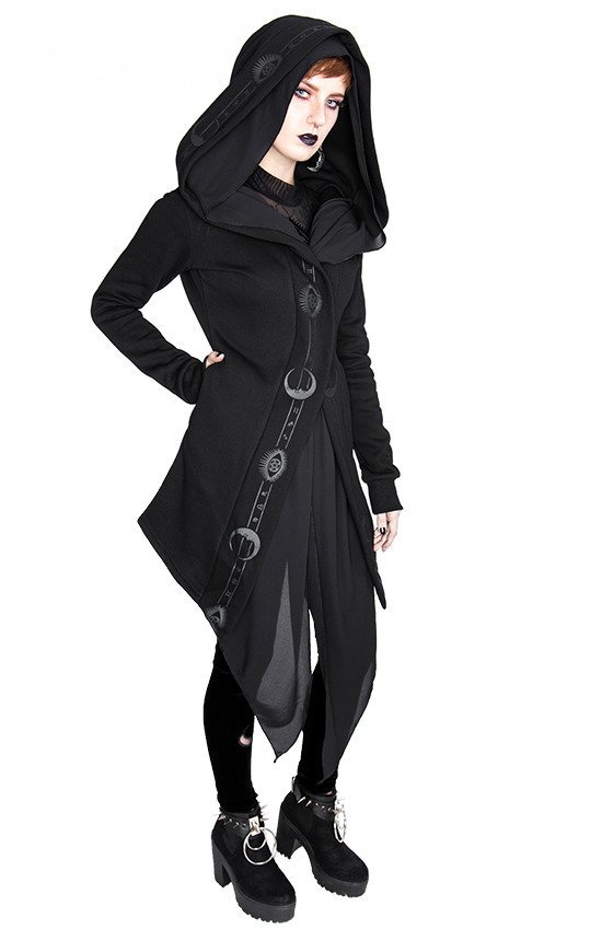 FORTUNE TELLER HOODIE black gothic hoodie with veil and symbols - Restyle