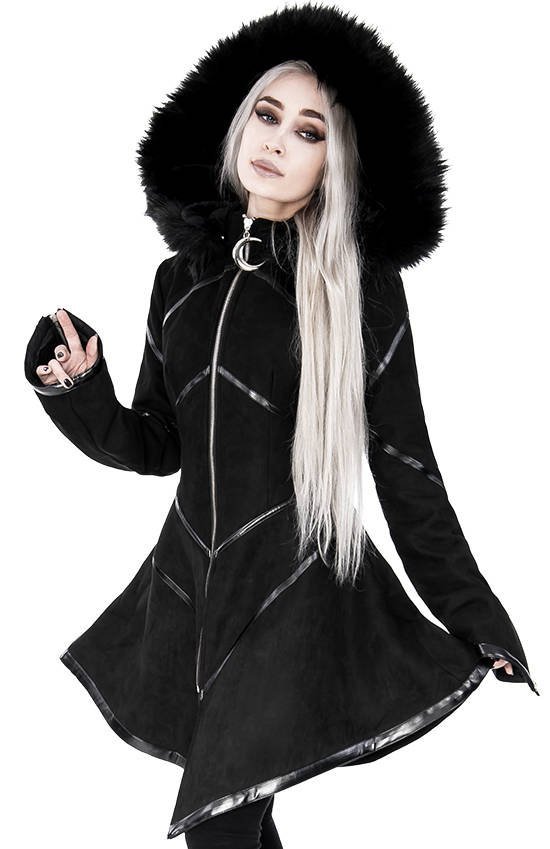 Geometric Hooded Gothic Coat with faux ...