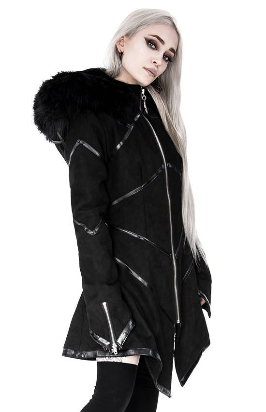 Geometric Hooded Gothic Coat with faux ...