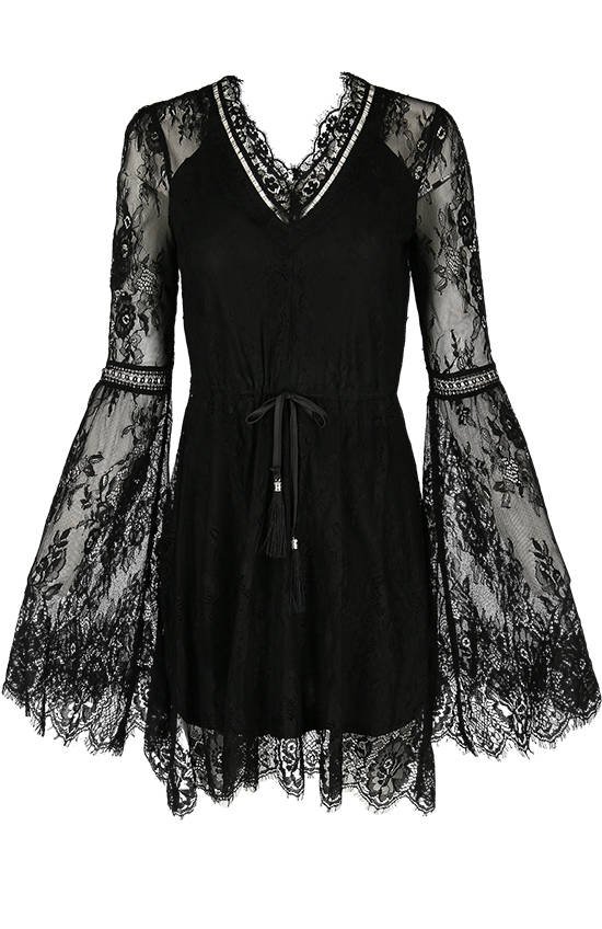 Gothic Eyelash Lace Dress Black