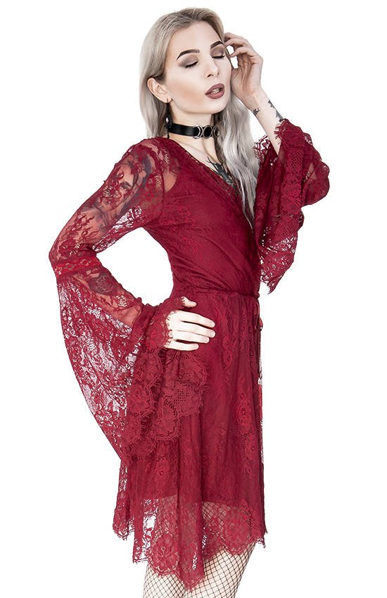 Gothic Eyelash Lace Dress Burgundy