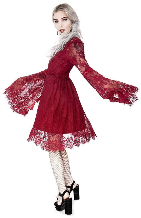 Gothic Eyelash Lace Dress Burgundy - Restyle