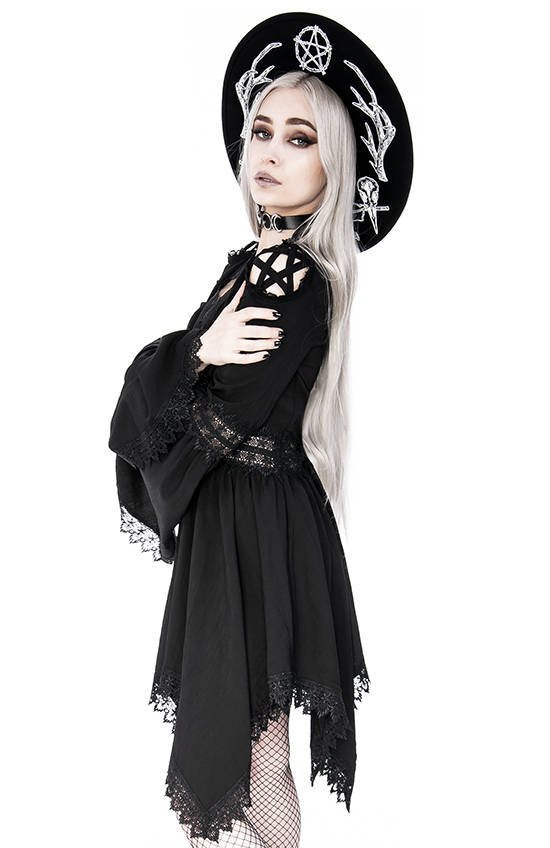 Lace Trim Spectre Tunic Gothic Dress with wide sleeves - Restyle
