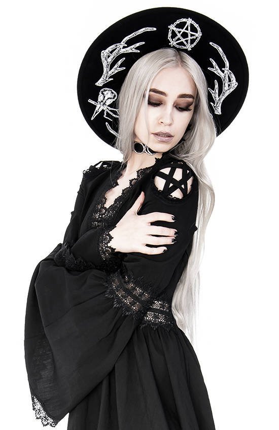 Lace Trim Spectre Tunic Gothic Dress with wide sleeves
