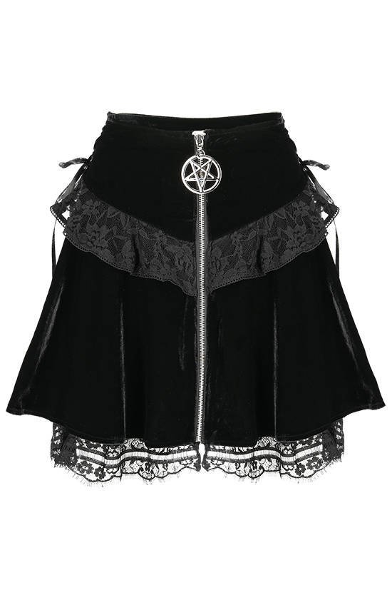 Lace up velvet Mini skirt with pentagram - Restyle