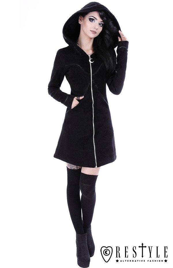 Long jacket with oversized hood, black riding hood, moon LAYERED HOODIE -  Restyle