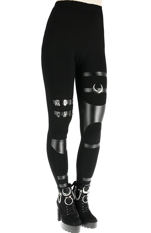 Black gothic leggings, leather straps, nugoth trousers HARNESS LEGGINGS