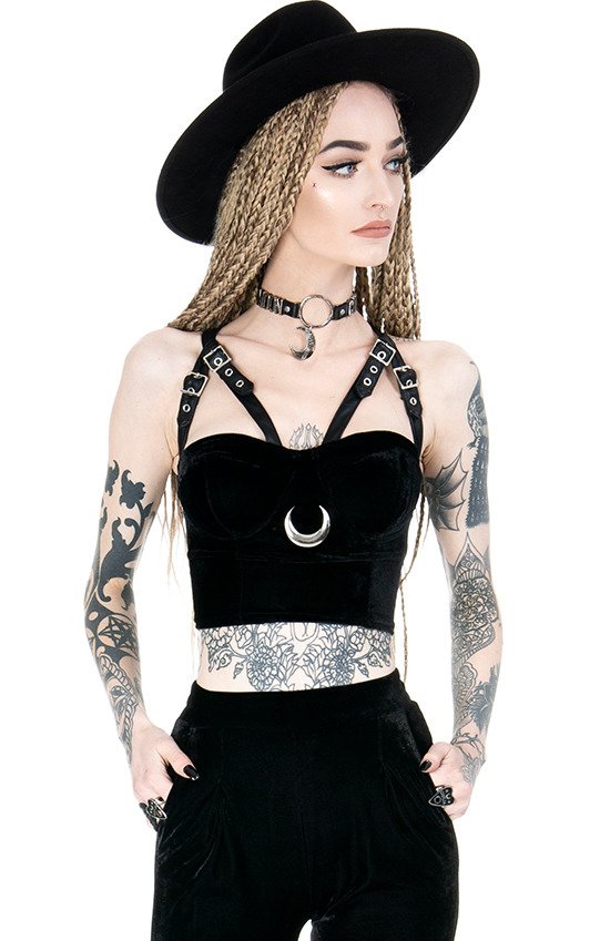 Restyle Moon Harness Velvet Vegan Leather Emo Punk Gothic