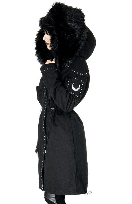 MOON PARKA Black gothic winter coat with oversized fur hood - Restyle