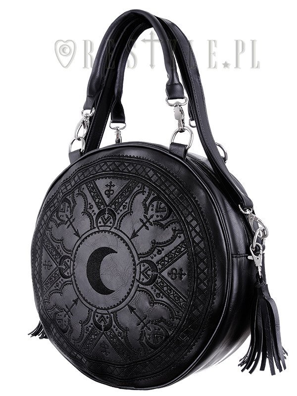 Black, witchy purse, full moon print, moon bag LUNA ROUND BAG - Restyle