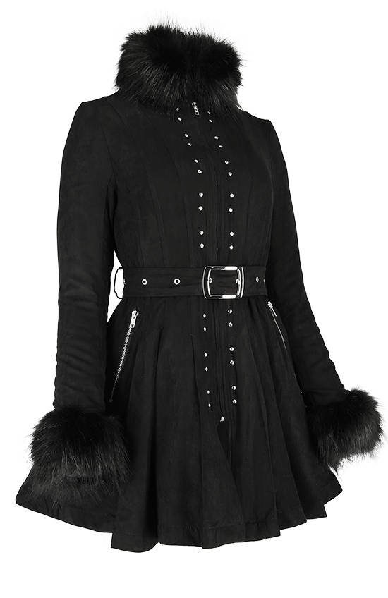 Pleated Coat with a Belt and Faux Fur Collar and Cuffs - Restyle