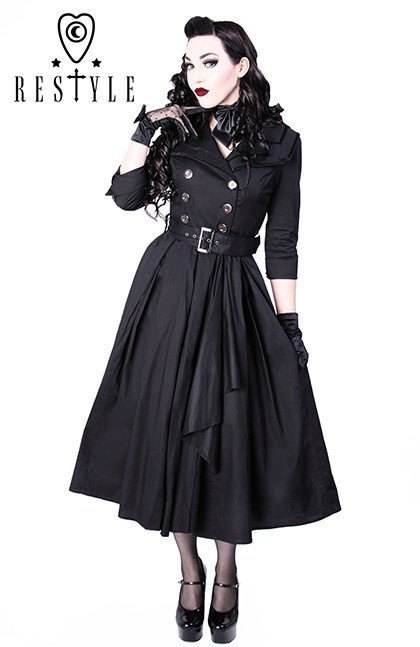 R 22 Coat Dress Pin Up 50 Black, Black Trench Coat Dress