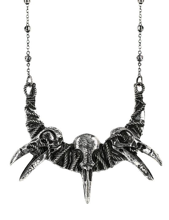 Crow Raven Bird Skull Pendant 24" Chain Necklace in Gift Bag Pagan Gothic 