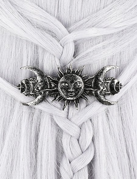 Restyle Sun and Moon Women Fashion Accessory Gothic Designed Hairclip Silver