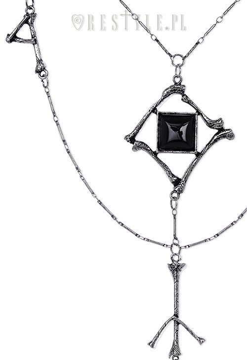 Silver long chain, Black onyx, gothic 