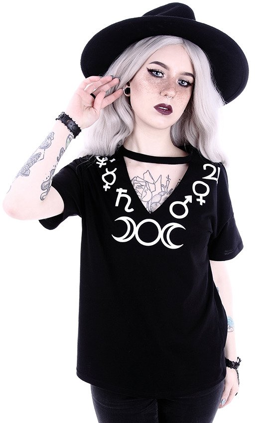 V-neck with choker Gothic blouse with Moon 