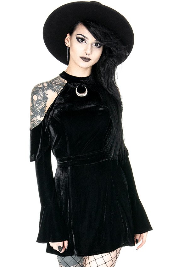 VELVET MOON DRESS Black gothic mini dress with crescent - Restyle