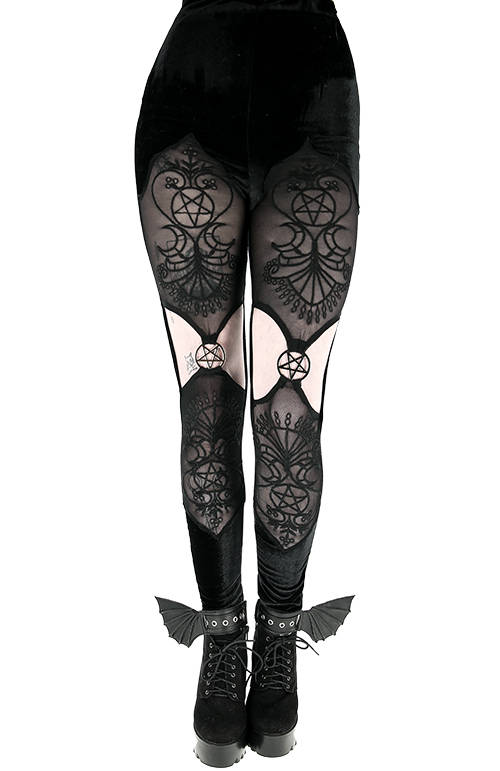 VELVET VESPER embroidered leggings with pentagrams - Restyle
