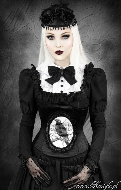 gothic cameo underbust corset with crow DARK RAVEN - Restyle