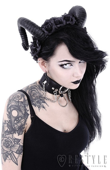 Gothic Headpiece, satan horns SINISTER & ROSES HEADBAND - Restyle