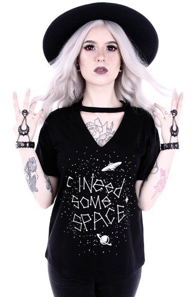  Gothic blouse with star constellation V-neck with choker "I NEED SOME SPACE"