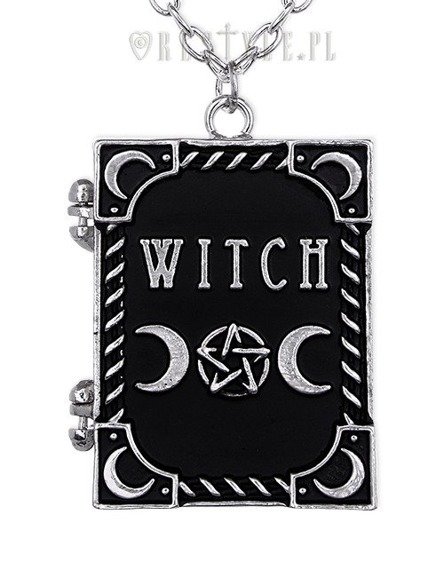  Locket pendant, book shaped necklace, occult jewellery, crescent "WITCH"