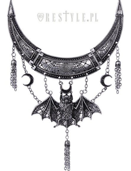 Antique silver statement necklace, crescent, tessels"ORIENTAL BAT SILVER NECKLACE" 