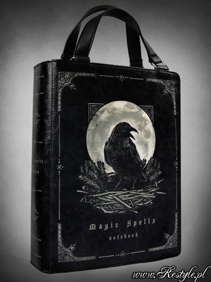 Black BOOK bag gothic handbag, raven moon "Magic Spells" 