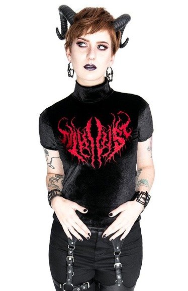 Black Metal Velvet Top NIHILIST embroidered