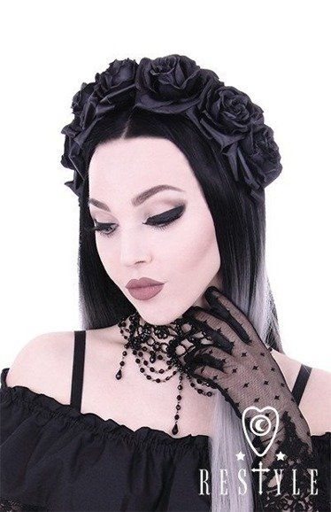 Black Roses gothic headband, gothic wreath, garland headpiece