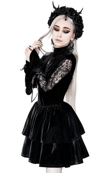 Black Ruffled Velvet Dress Neo Victorian gown - Restyle