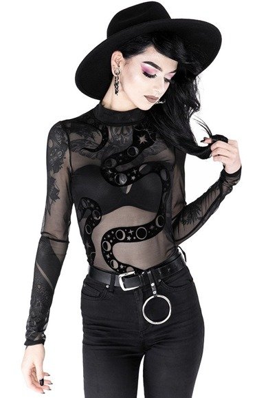 Black gothic SNAKE MESH BODYSUIT - Restyle