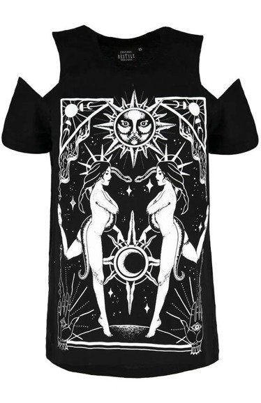 Black gothic T-shirt Sorceress COVEN COLD SHOULDER 