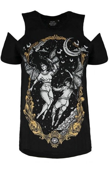 Black gothic T-shirt succubus LAS FURIAS COLD SHOULDER