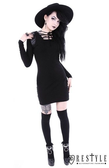 Black gothic dress with lacing and hood "ARMOR DRESS"