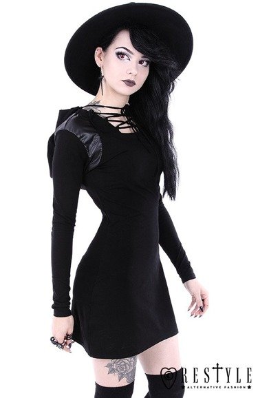 Black gothic dress with lacing and hood 
