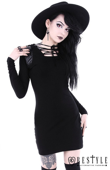 Black gothic dress with lacing and hood 